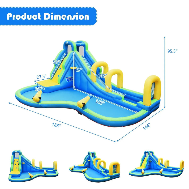 Inflatable Water Slide Kids Bounce House with Water Cannons and Hose Without Blower by DirectDeals