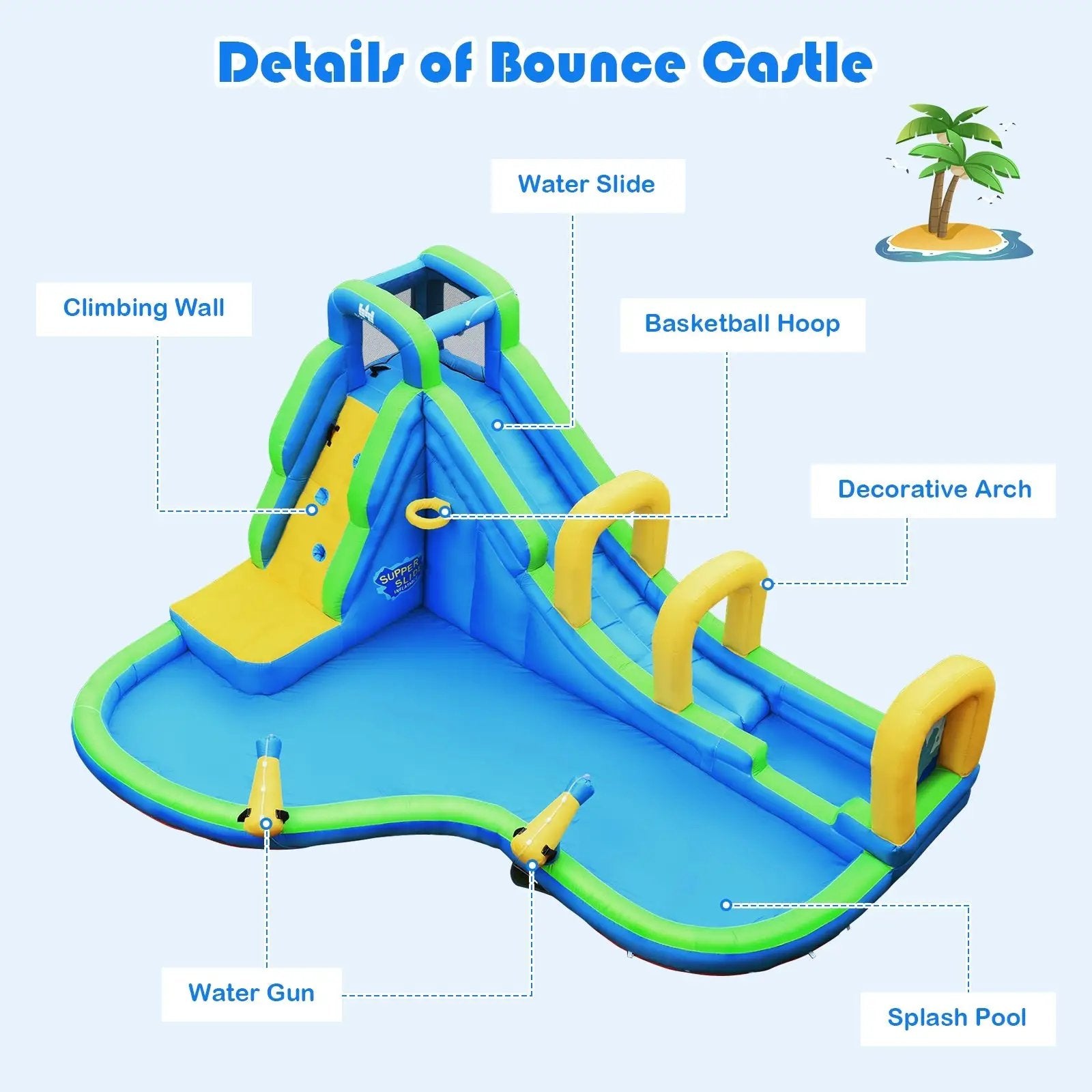Inflatable Water Slide Kids Bounce House with Water Cannons and Hose Without Blower by DirectDeals