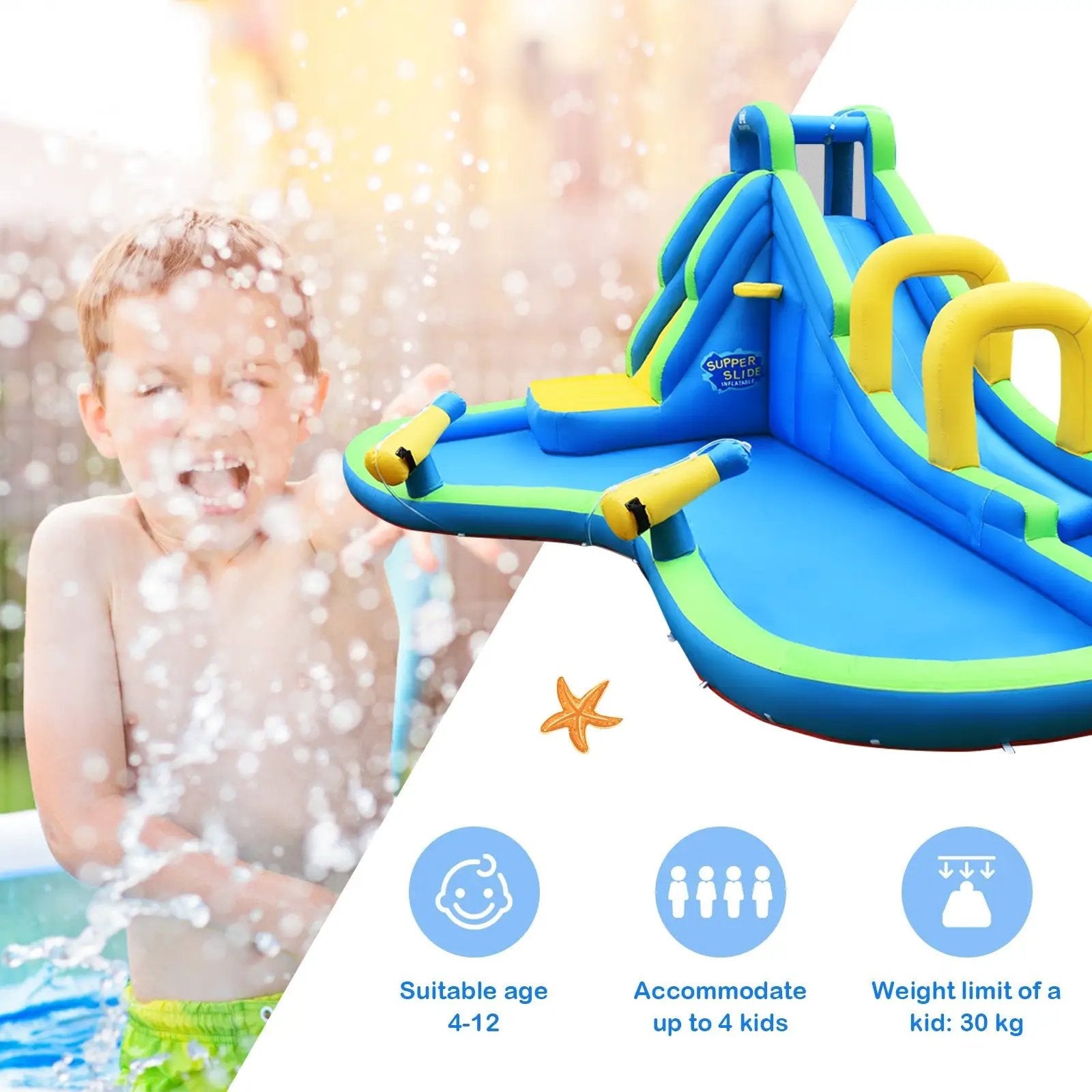 Inflatable Water Slide Kids Bounce House with Water Cannons and Hose Without Blower by DirectDeals