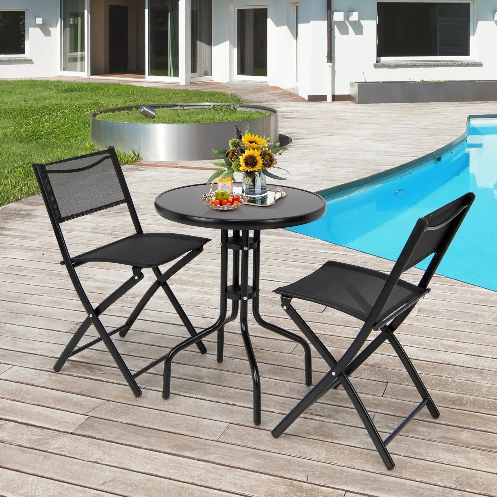 3 Pieces Folding Bistro Table Chairs Set for Indoor and Outdoor by DirectDeals