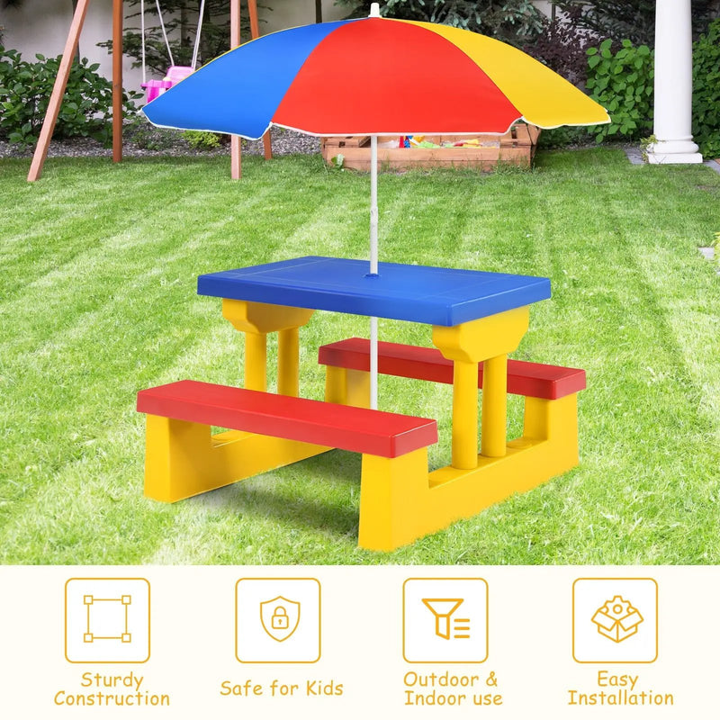 Kids Picnic Folding Table and Bench with Umbrella by DirectDeals