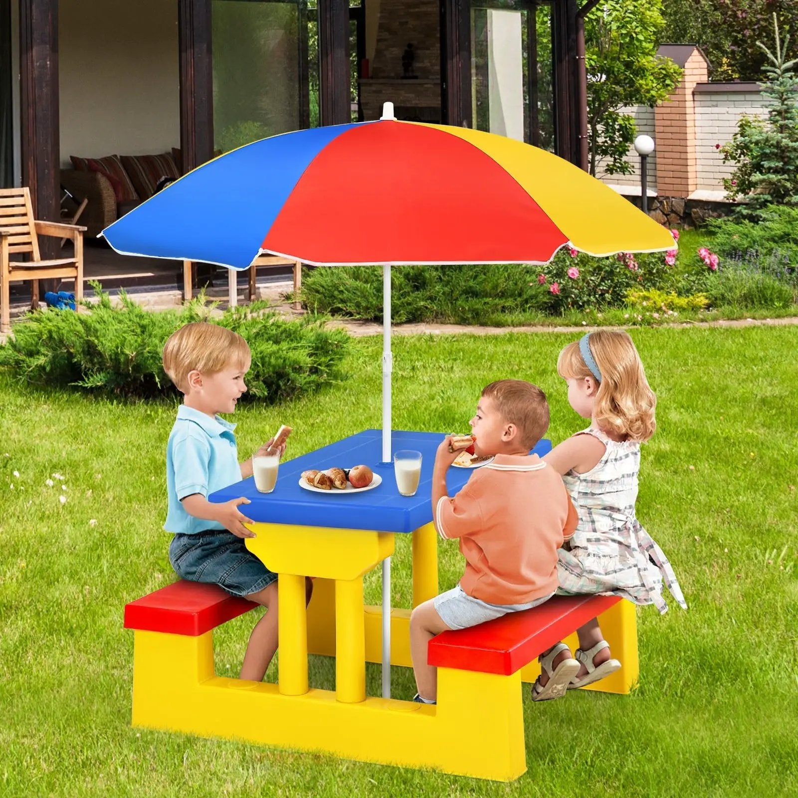 Kids Picnic Folding Table and Bench with Umbrella by DirectDeals
