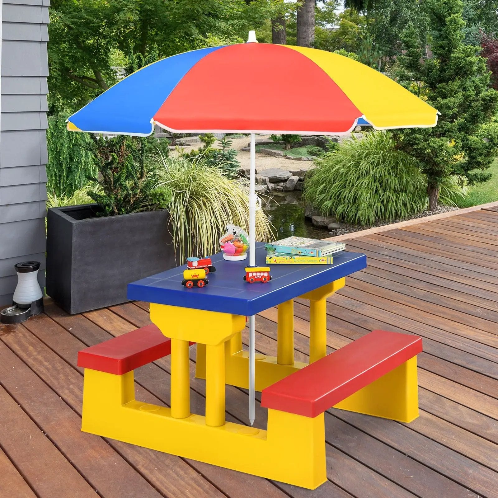Kids Picnic Folding Table and Bench with Umbrella by DirectDeals