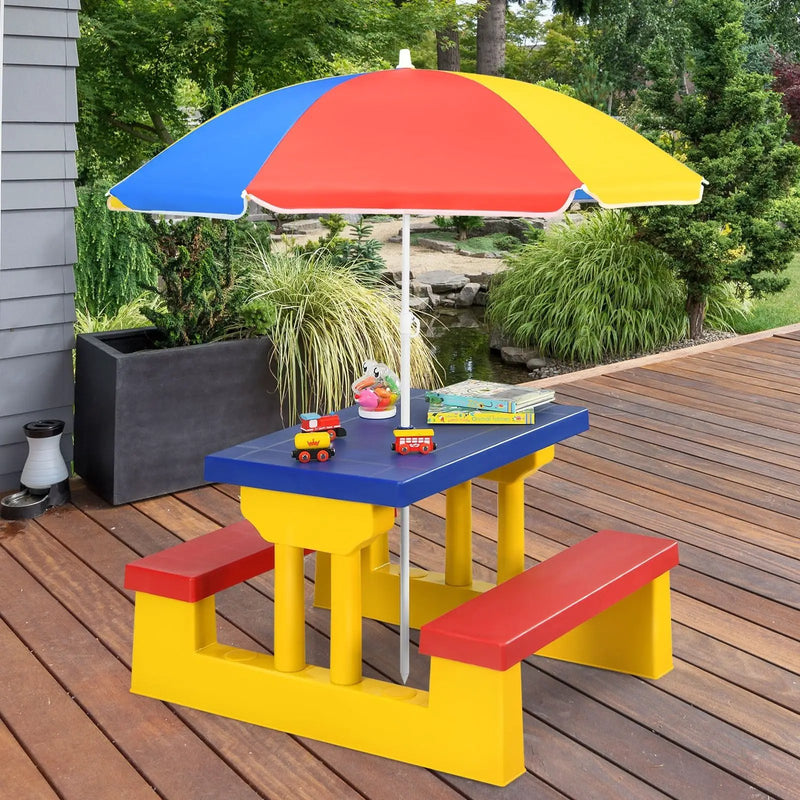 Kids Picnic Folding Table and Bench with Umbrella by DirectDeals