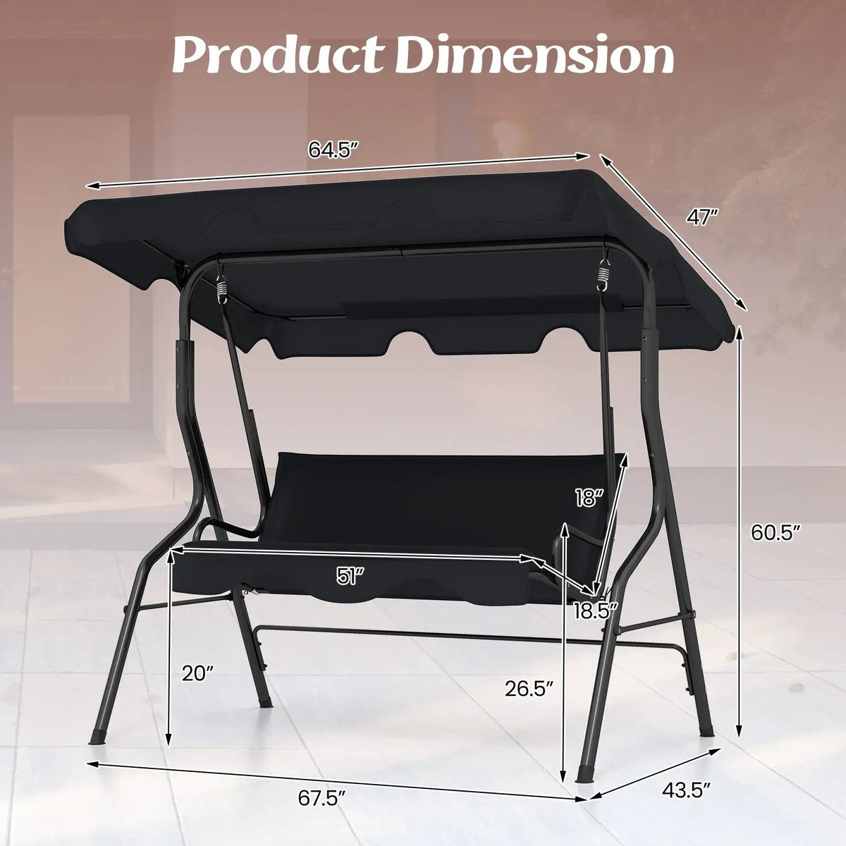 3 Seat Outdoor Patio Canopy Swing with Cushioned Steel Frame-Blue by DirectDeals