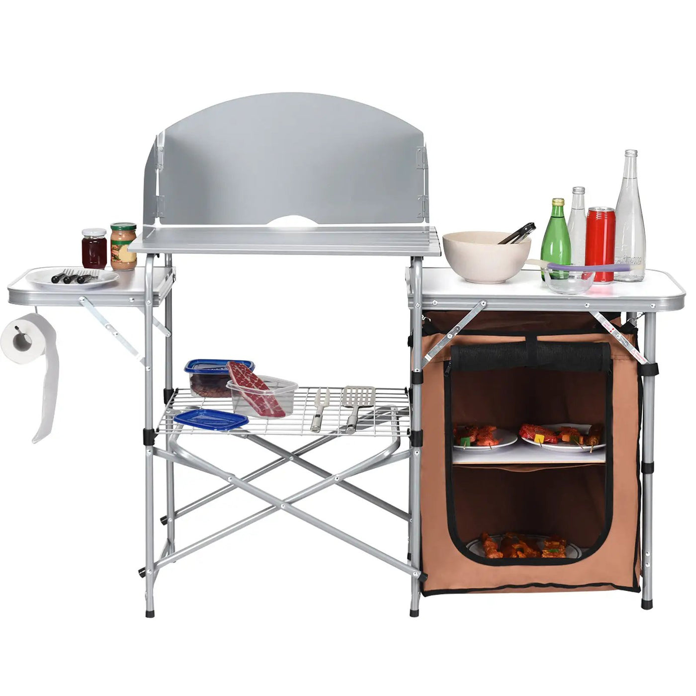 Foldable Outdoor BBQ Portable Grilling Table With Windscreen Bag by DirectDeals