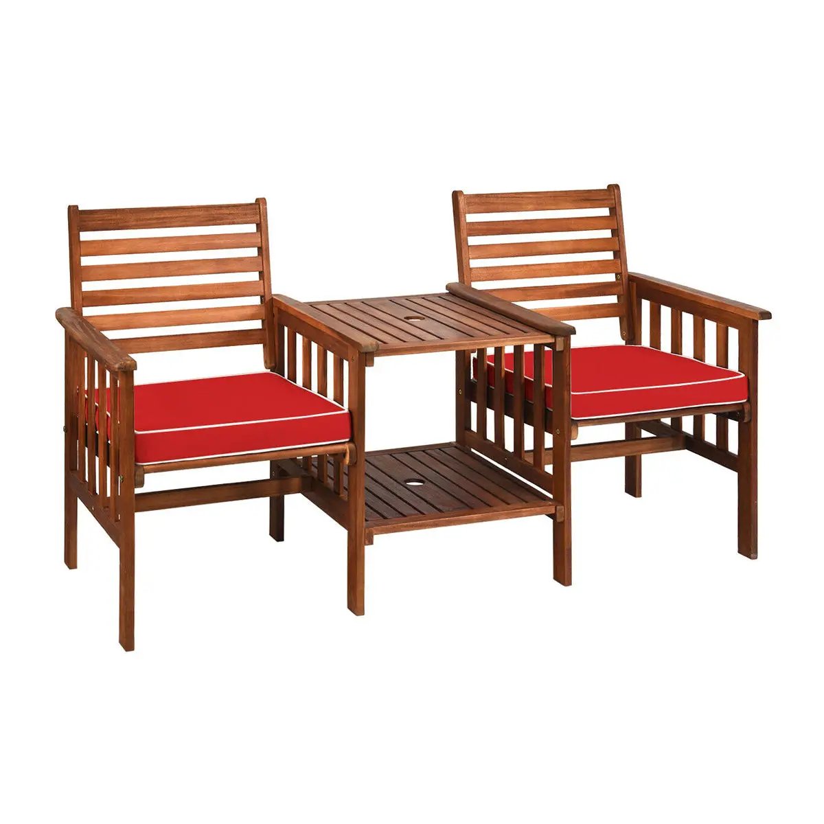 3 pcs Outdoor Patio Table Chairs Set Acacia Wood Loveseat by DirectDeals