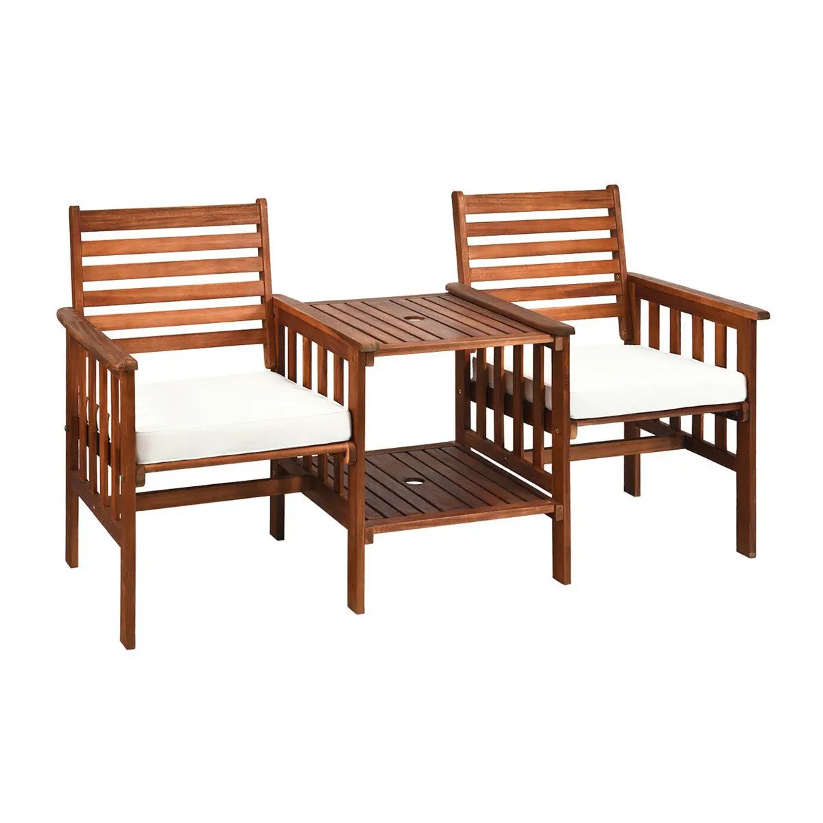 3 pcs Outdoor Patio Table Chairs Set Acacia Wood Loveseat by DirectDeals