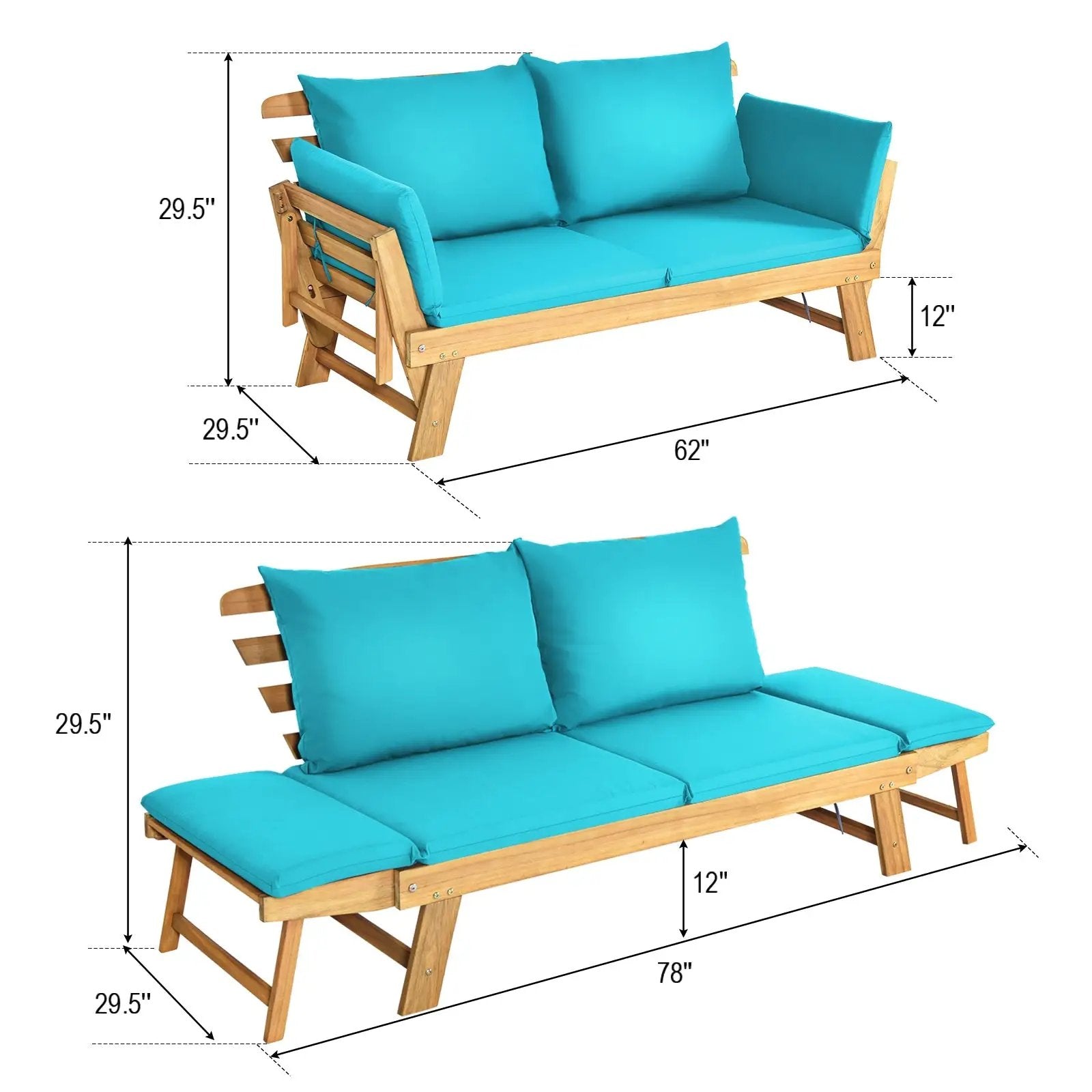 Adjustable Patio Convertible Sofa with Thick Cushion by DirectDeals