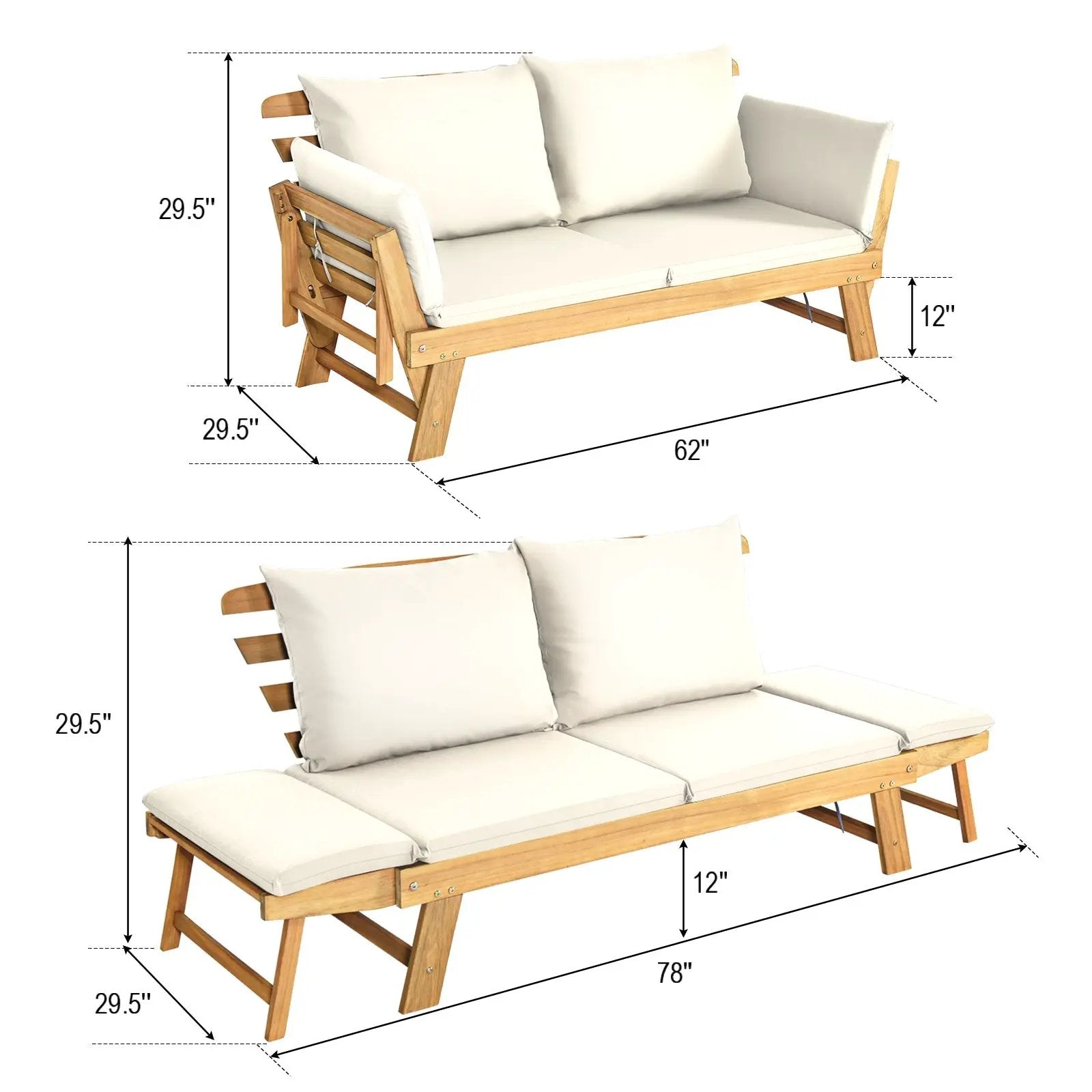 Adjustable Patio Convertible Sofa with Thick Cushion by DirectDeals