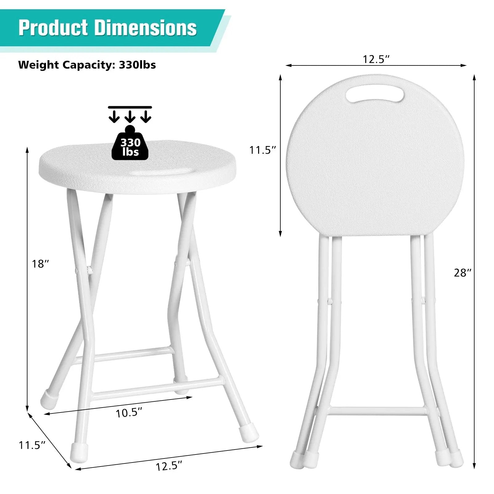 Set of 4 18 Inch Collapsible Round Stools with Handle by DirectDeals