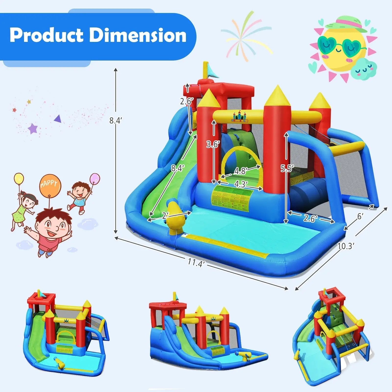 Inflatable Bounce House Splash Pool with Water Climb Slide Blower included by DirectDeals