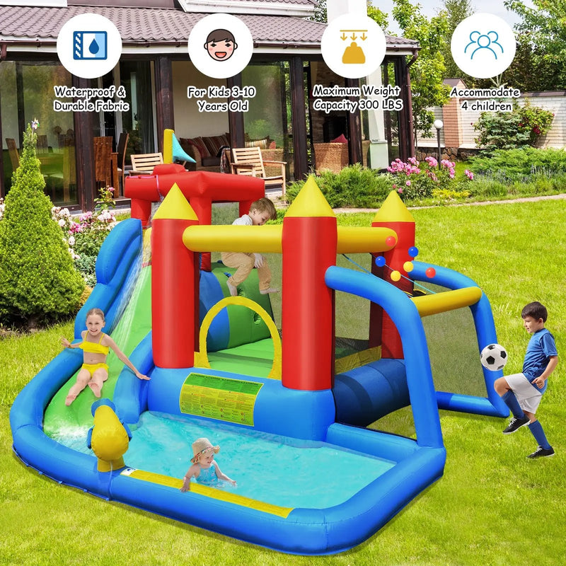 Inflatable Bounce House Splash Pool with Water Climb Slide Blower included by DirectDeals