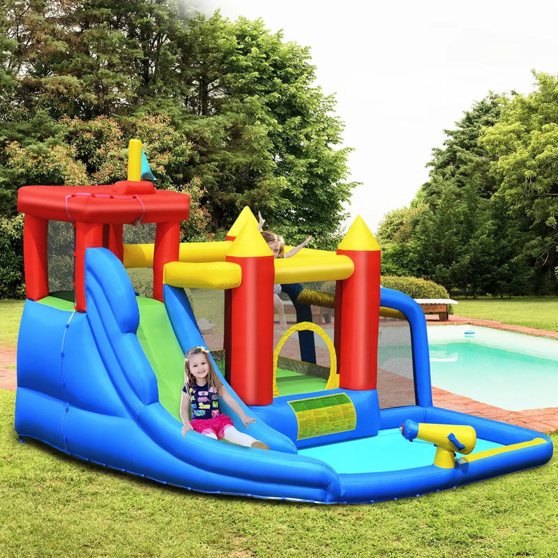 Inflatable Bounce House Splash Pool with Water Climb Slide Blower included by DirectDeals