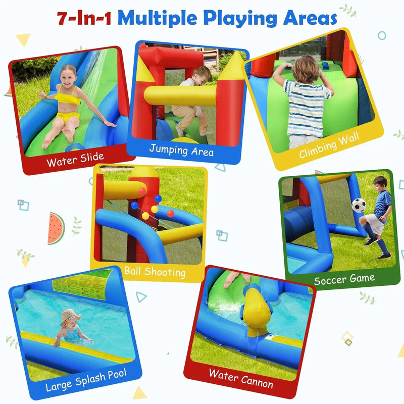 Inflatable Bounce House Splash Pool with Water Climb Slide Blower included by DirectDeals