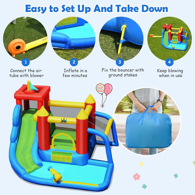 Inflatable Bounce House Splash Pool with Water Climb Slide Blower included by DirectDeals