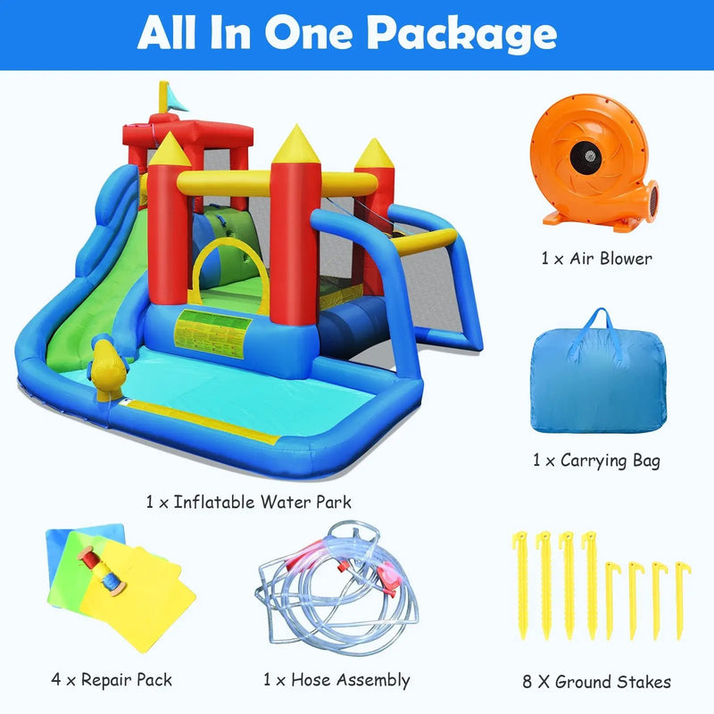 Inflatable Bounce House Splash Pool with Water Climb Slide Blower included by DirectDeals