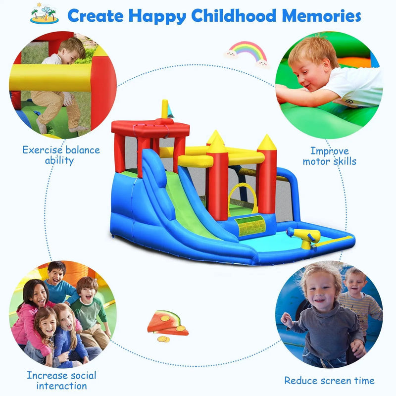 Inflatable Bounce House Splash Pool with Water Climb Slide Blower included by DirectDeals