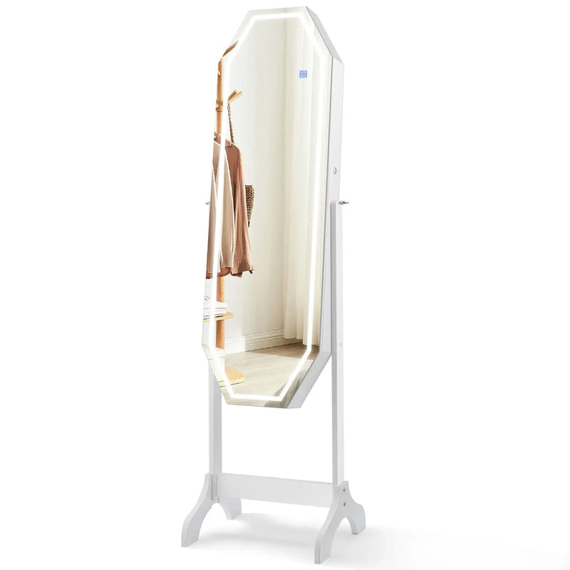 Standing Jewelry Cabinet Armoire Organizer LED Light Mirror Lockable White by DirectDeals