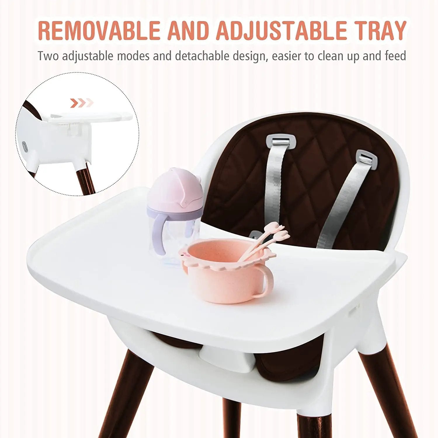 3-In-1 Adjustable Baby High Chair with Soft Seat Cushion for Toddlers by DirectDeals
