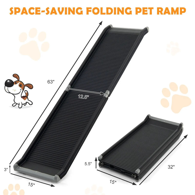 63 Feet Upgrade Folding Pet Ramp Portable Dog Ramp with Steel Frame by DirectDeals