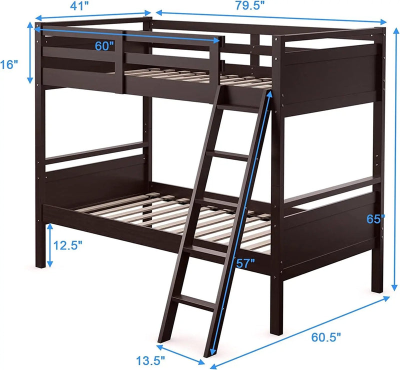 Twin Over Twin Bunk Bed Convertible 2 Individual Beds Wooden by DirectDeals
