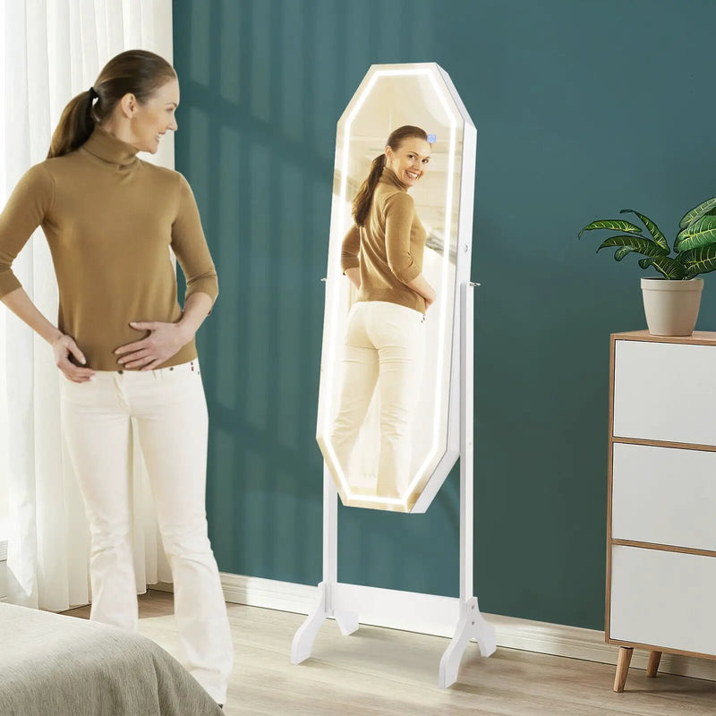 Standing Jewelry Cabinet Armoire Organizer LED Light Mirror Lockable White by DirectDeals