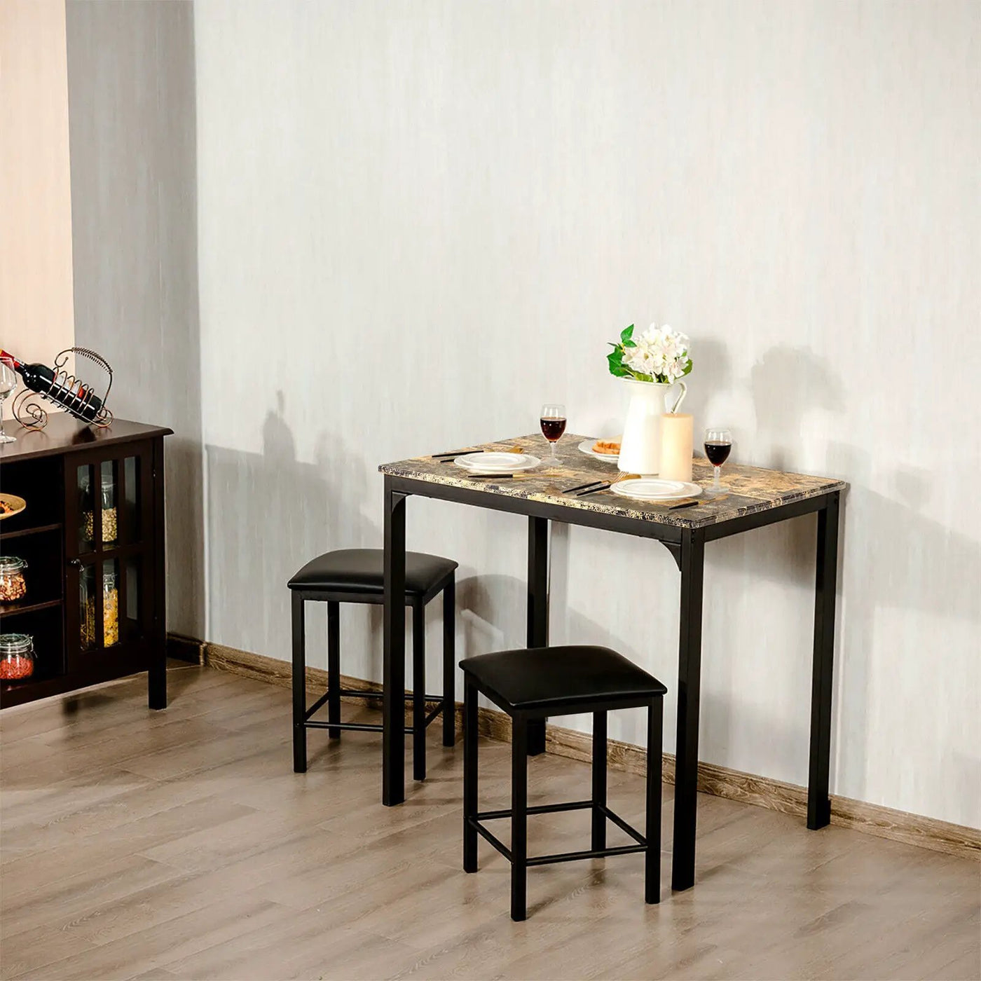3 Piece Counter Height Dining Set Faux Marble Table by DirectDeals