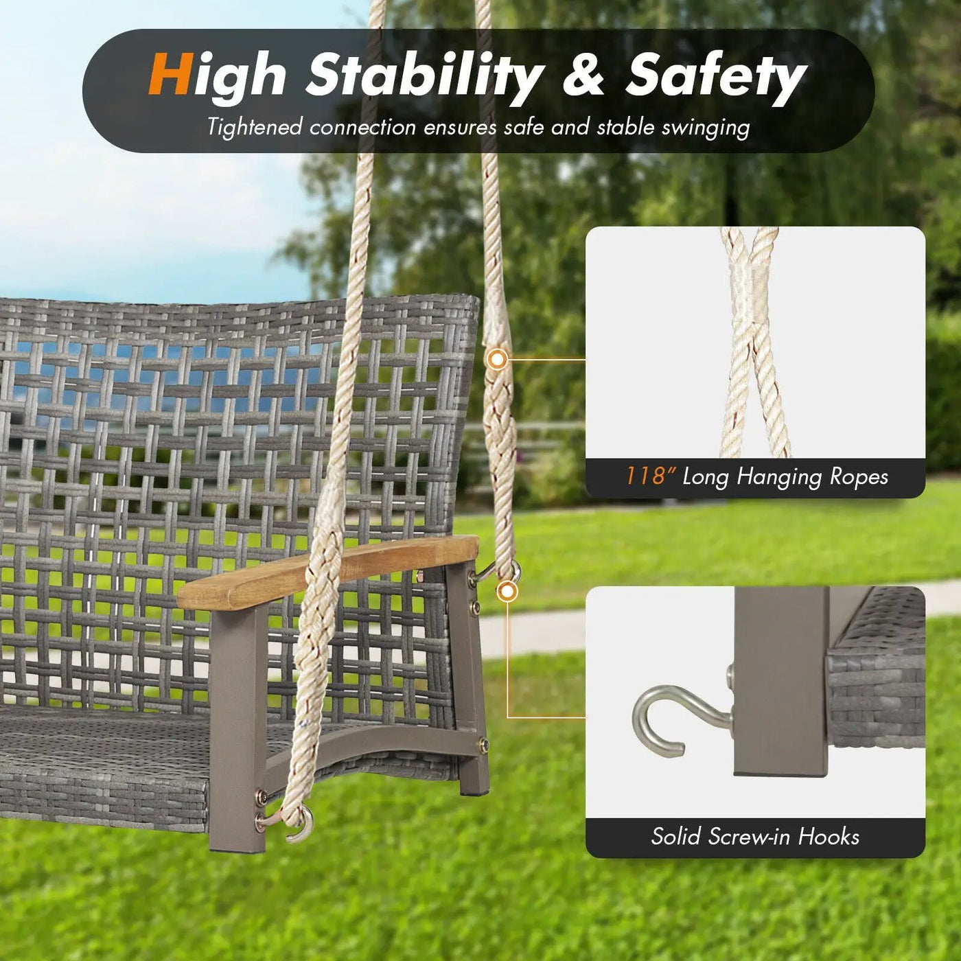 2-Person Patio Wicker Hanging Swing Chair by DirectDeals