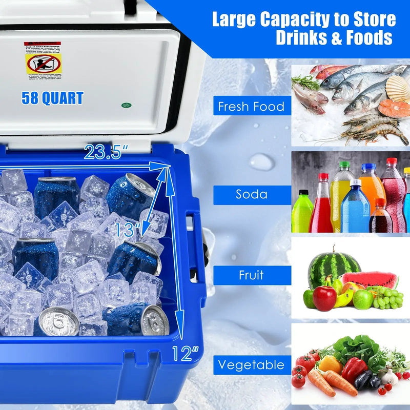 58 Quart Leak-Proof Portable Cooler Ice Box for Camping-Blue by DirectDeals