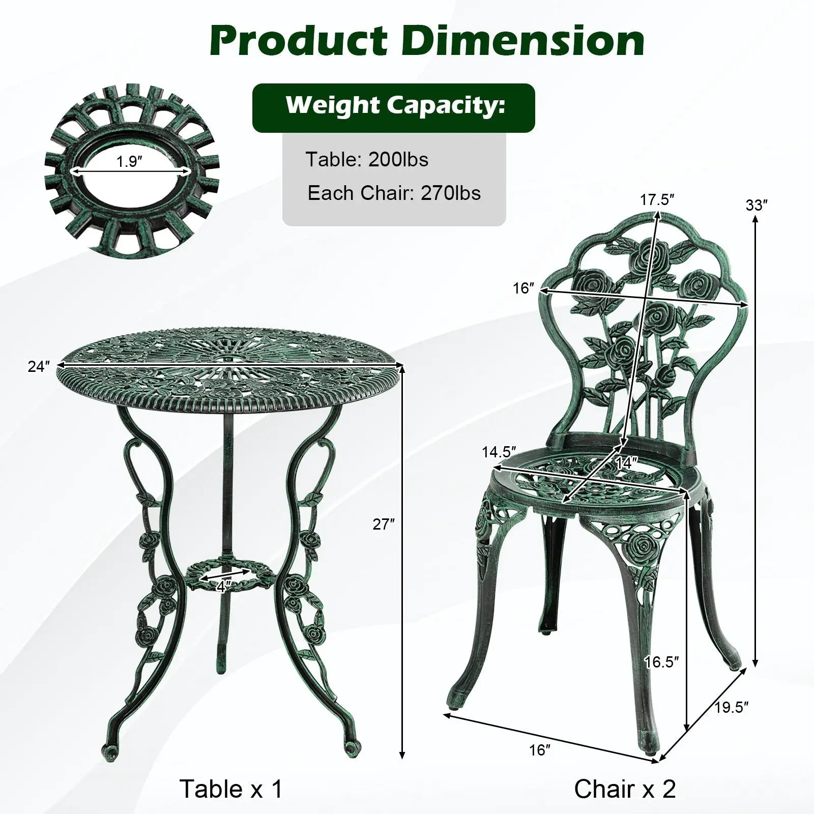 Outdoor Cast Aluminum Patio Furniture Set with Rose Design by DirectDeals