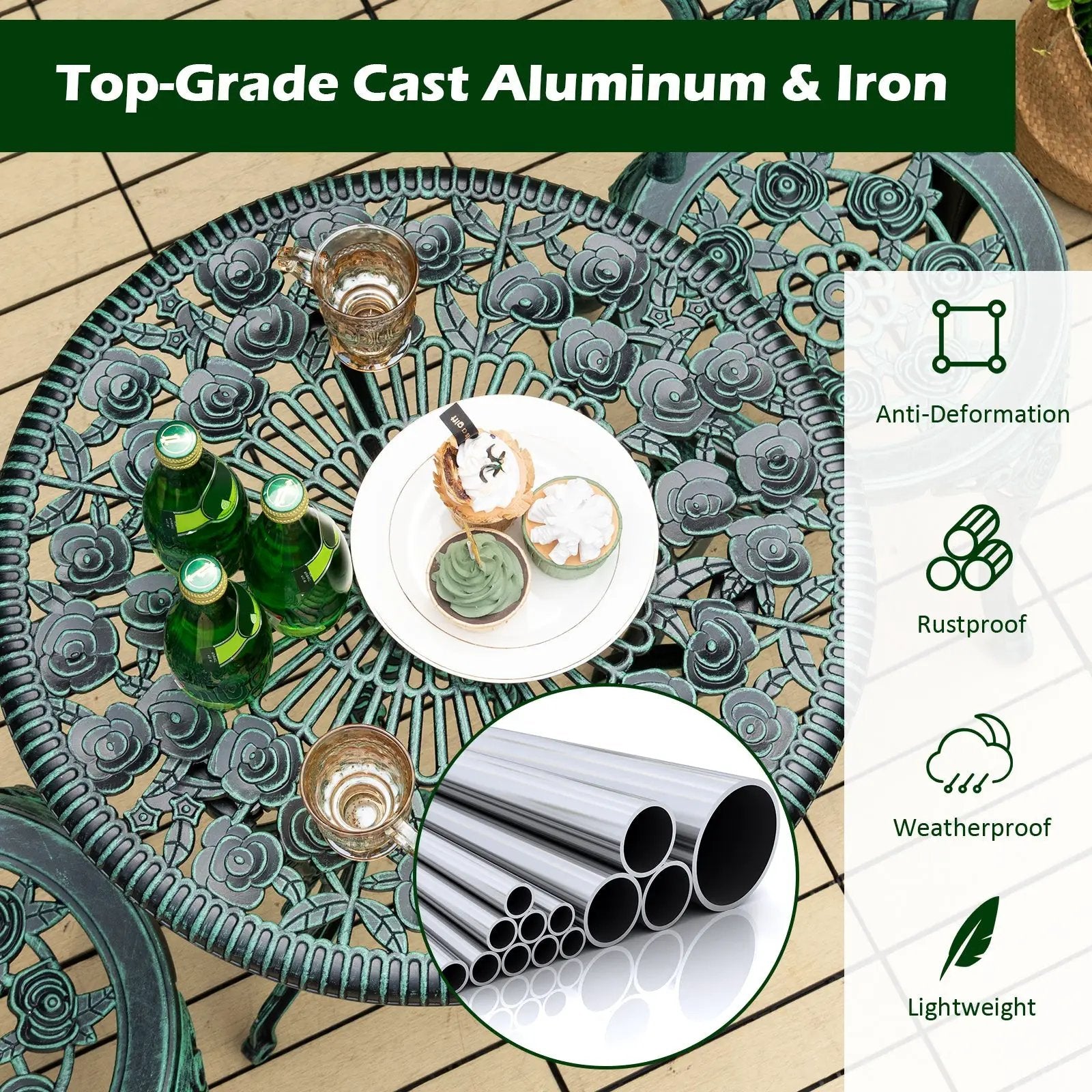 Outdoor Cast Aluminum Patio Furniture Set with Rose Design by DirectDeals