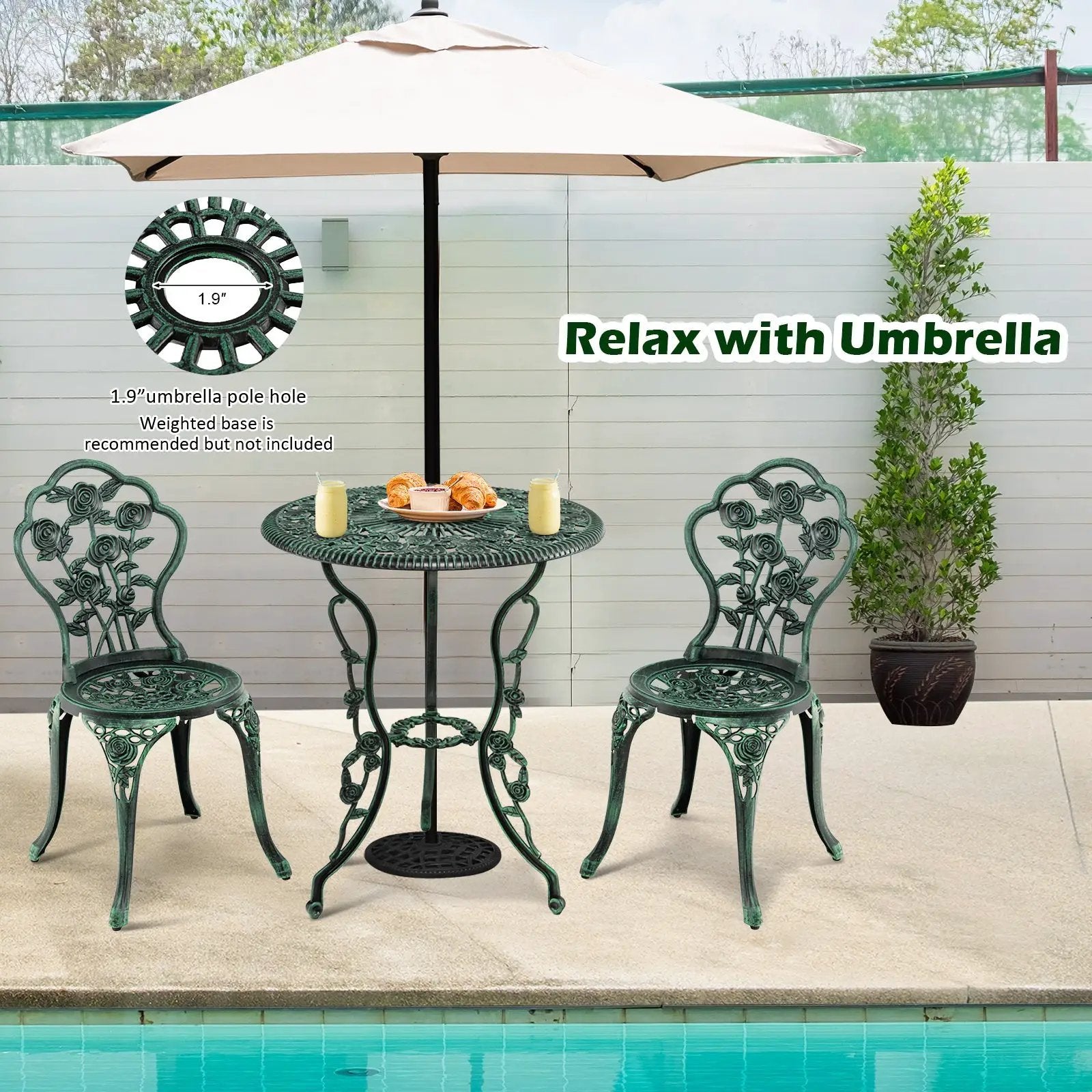 Outdoor Cast Aluminum Patio Furniture Set with Rose Design by DirectDeals
