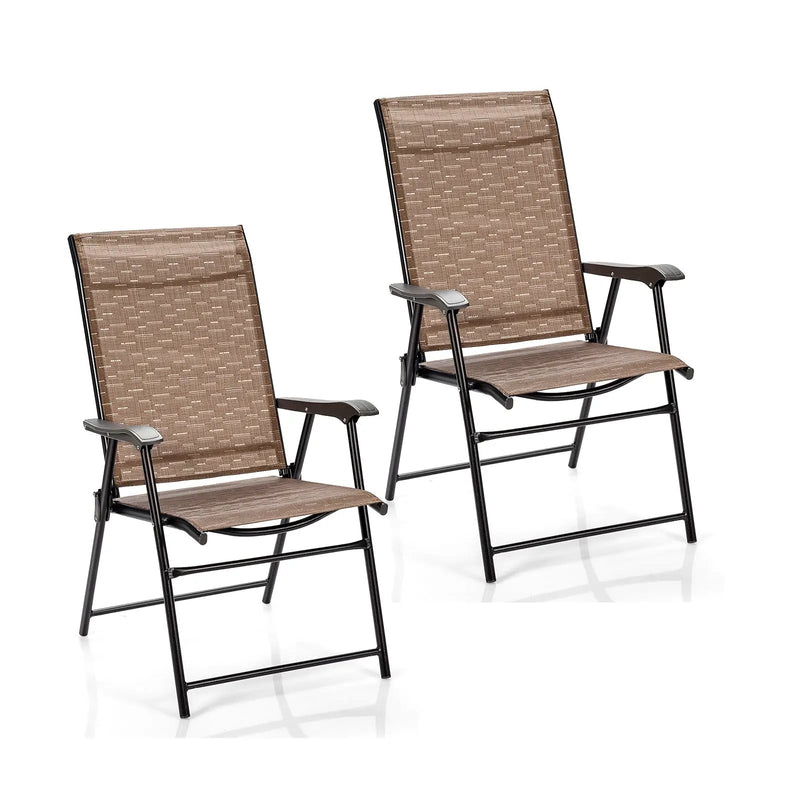 2 Pieces Outdoor Patio Folding Chair with Armrest for Camping Garden by DirectDeals