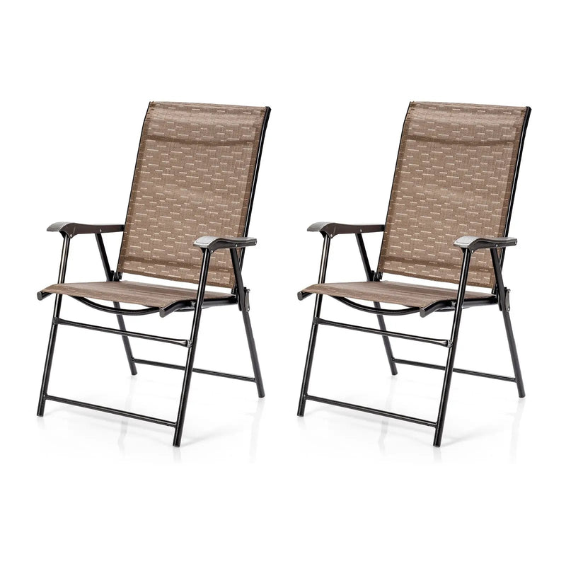 2 Pieces Outdoor Patio Folding Chair with Armrest for Camping Garden by DirectDeals