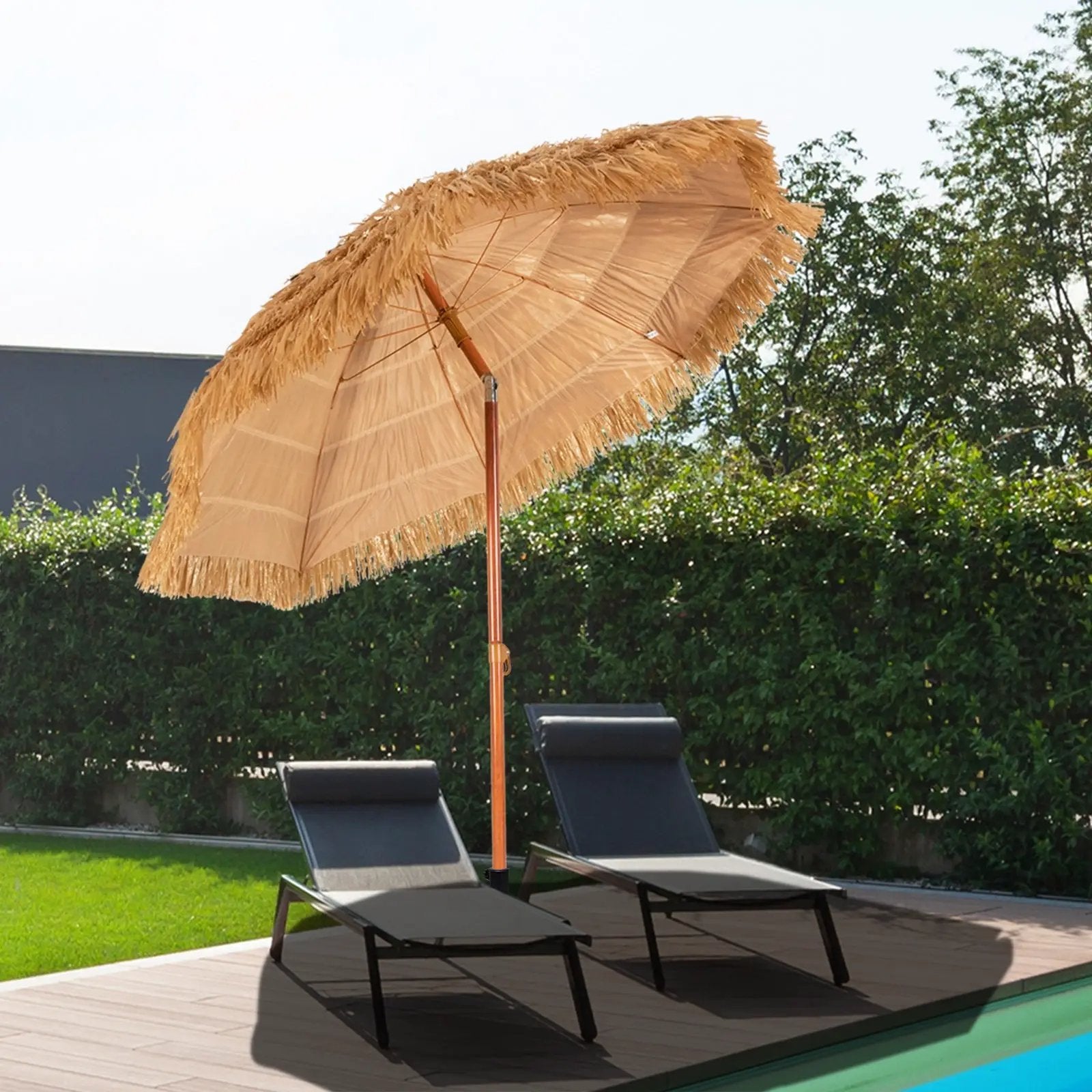 6.5 Feet Portable Thatched Tiki Beach Umbrella with Adjustable Tilt by DirectDeals