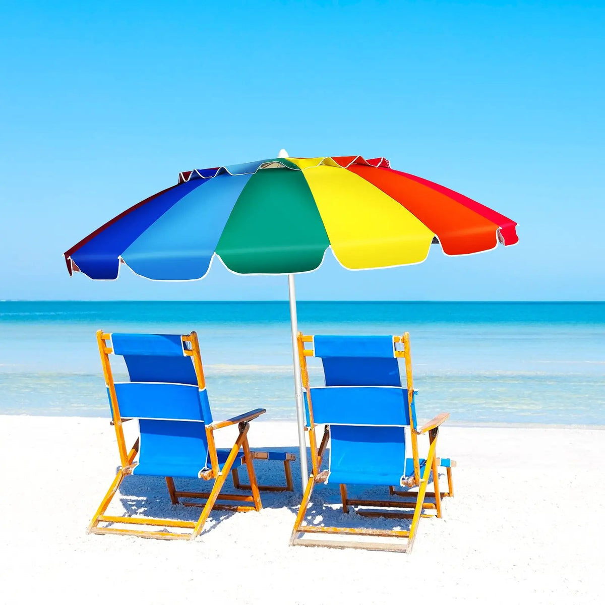 8FT Portable Beach Umbrella with Sand Anchor and Tilt Mechanism for Garden and Patio by DirectDeals