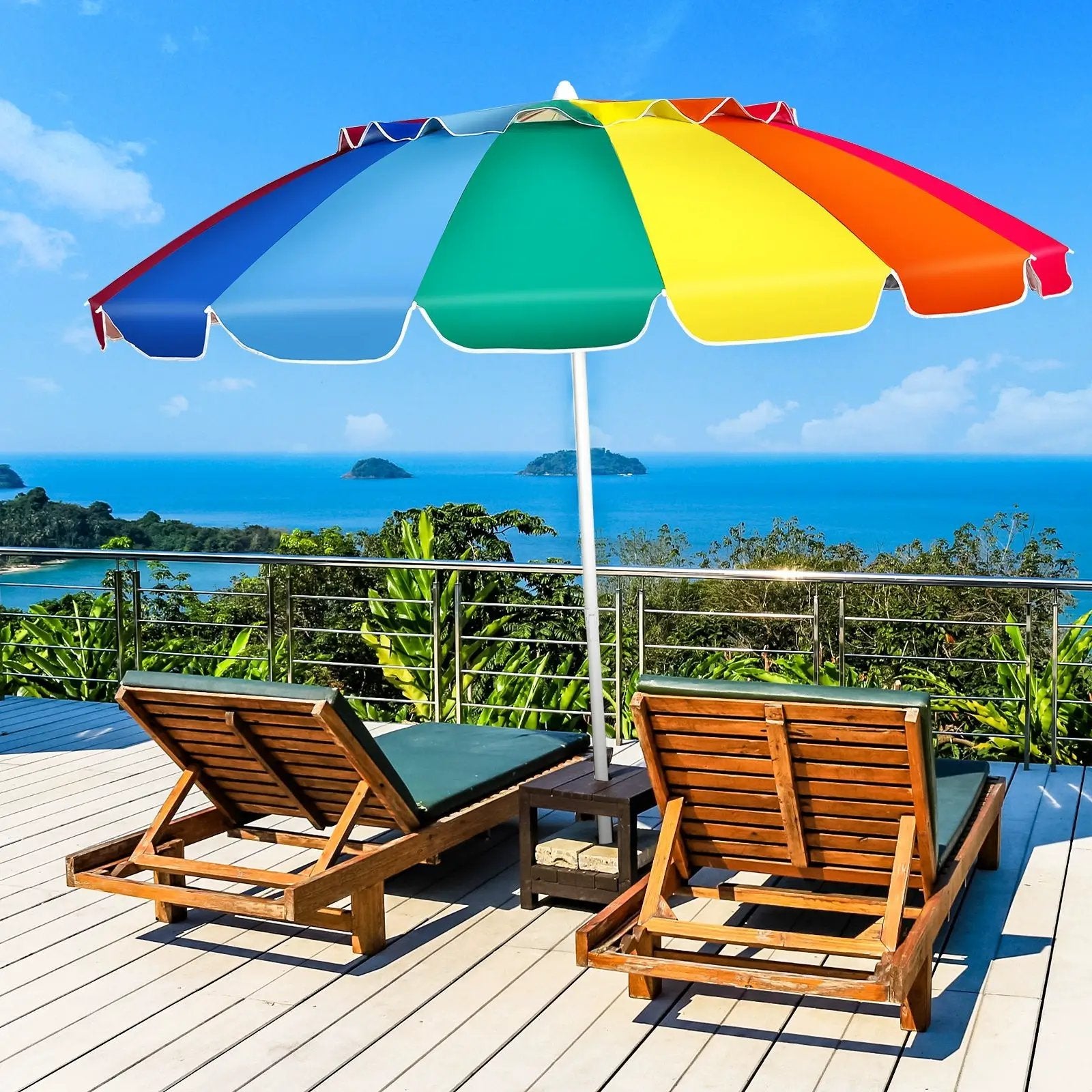 8FT Portable Beach Umbrella with Sand Anchor and Tilt Mechanism for Garden and Patio by DirectDeals