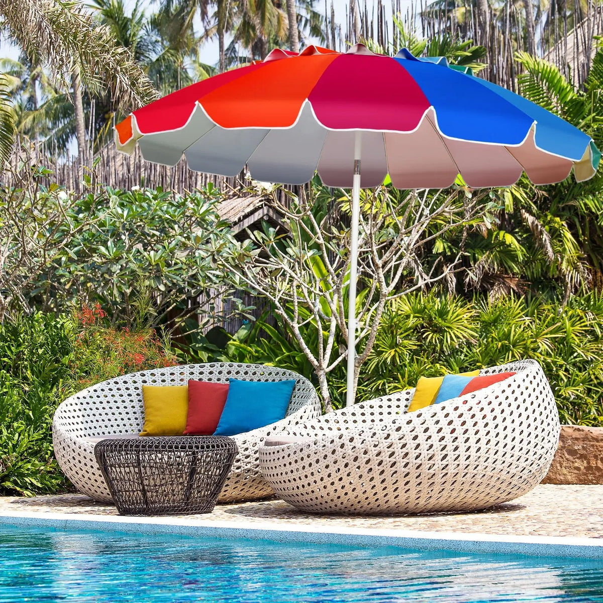 8FT Portable Beach Umbrella with Sand Anchor and Tilt Mechanism for Garden and Patio by DirectDeals