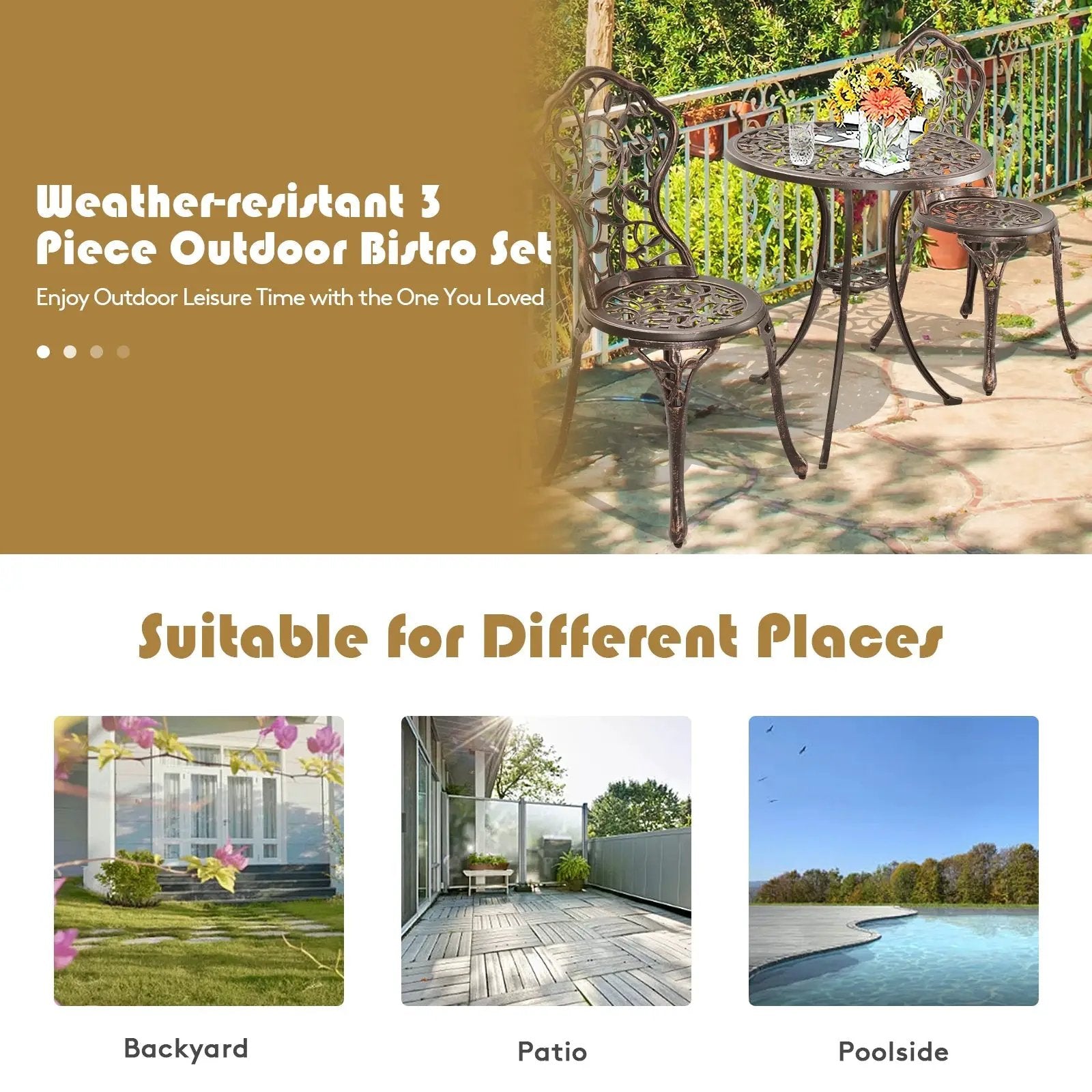 3 Pieces Cast Aluminum Bistro Set by DirectDeals