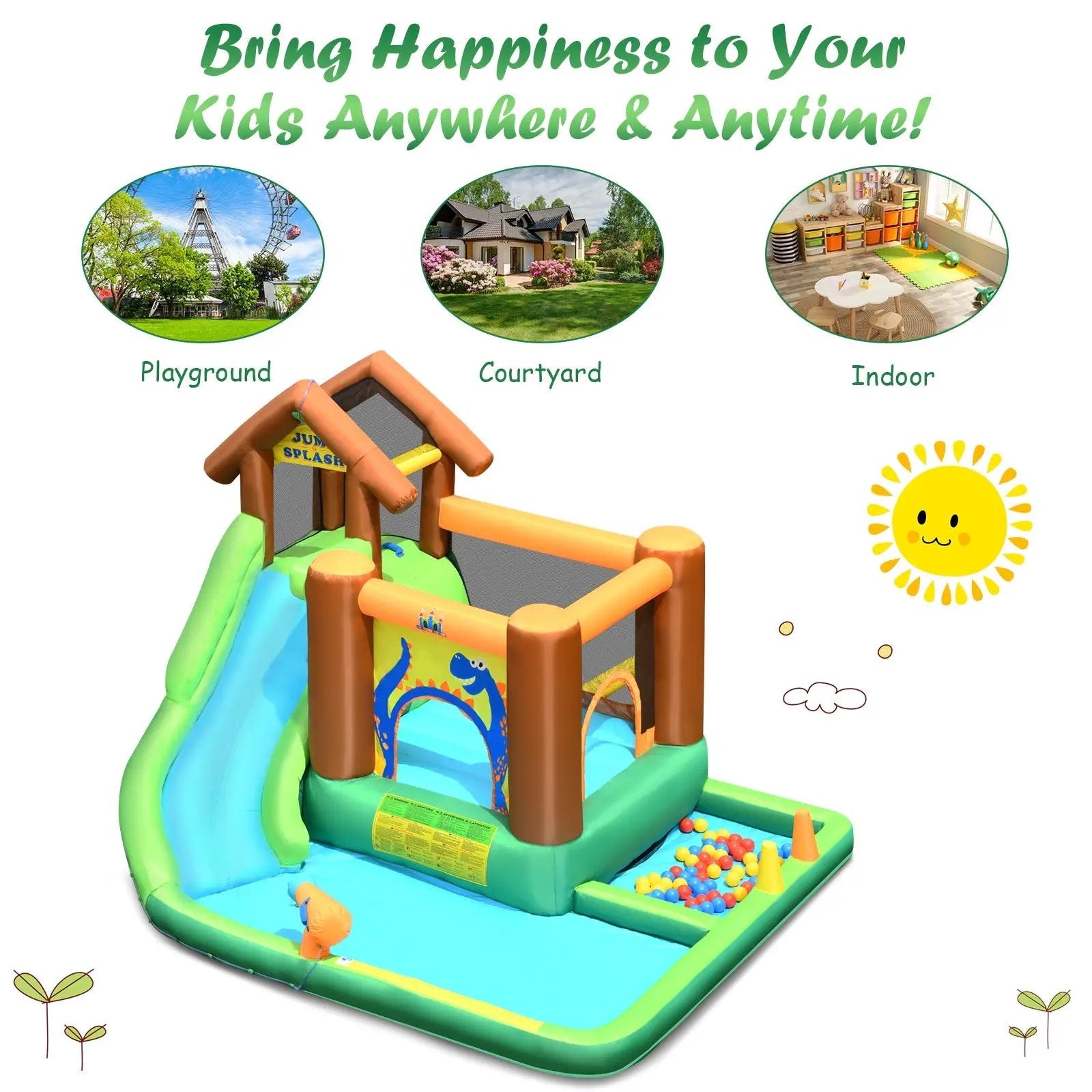 Inflatable Waterslide Bounce House Climbing Wall Ball Pit with Blower by DirectDeals