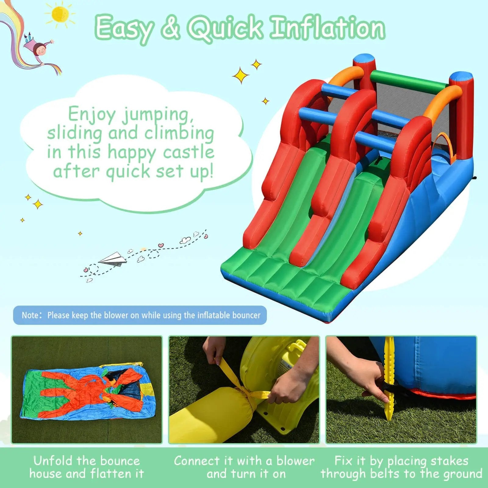 3-in-1 Dual Slides Jumping Castle Bouncer without Blower by DirectDeals