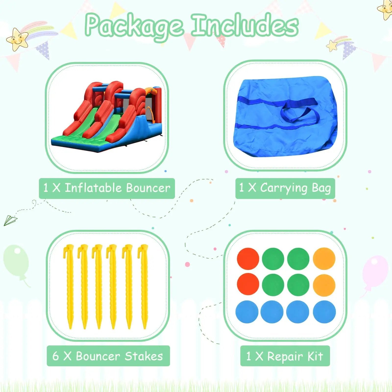 3-in-1 Dual Slides Jumping Castle Bouncer without Blower by DirectDeals