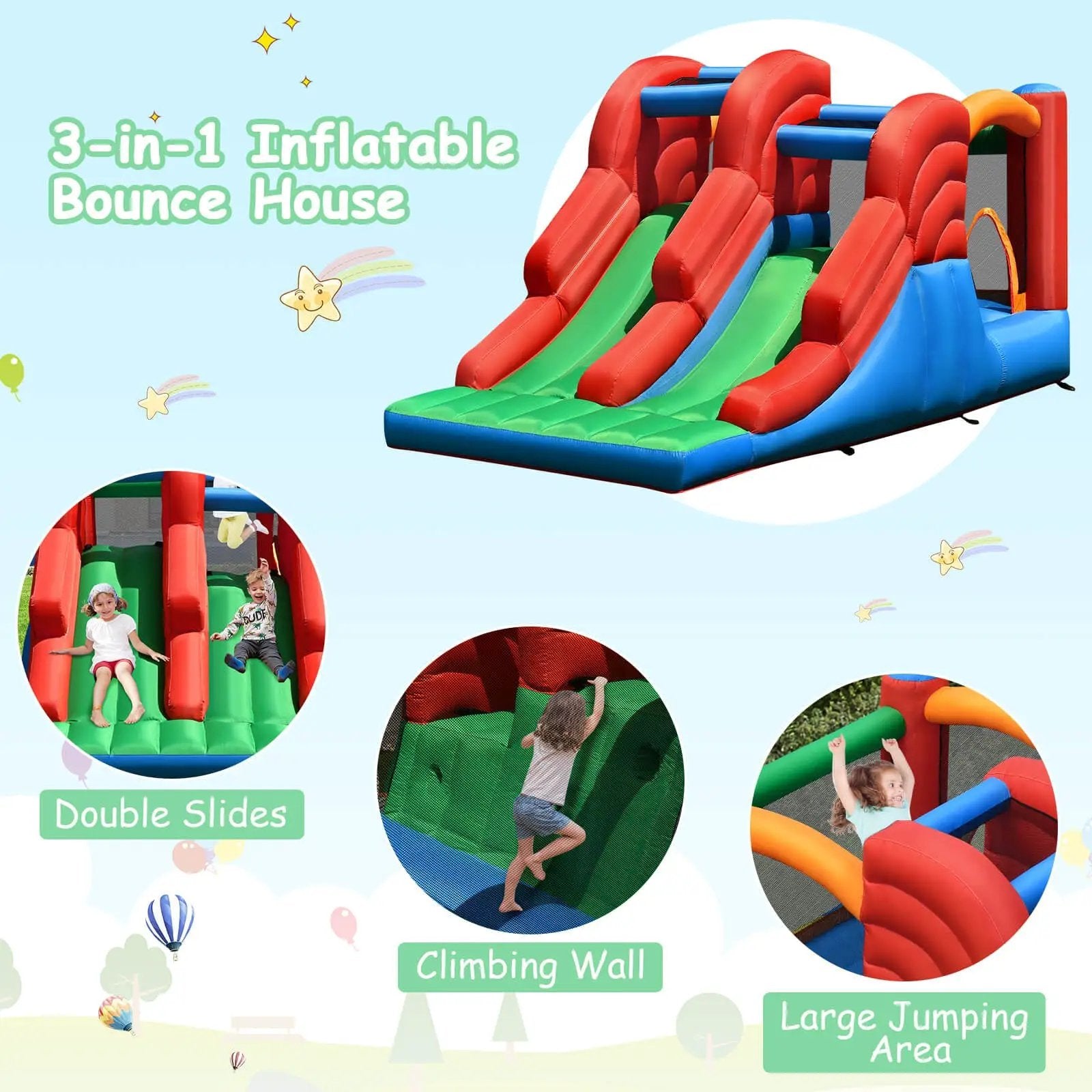 3-in-1 Dual Slides Jumping Castle Bouncer without Blower by DirectDeals