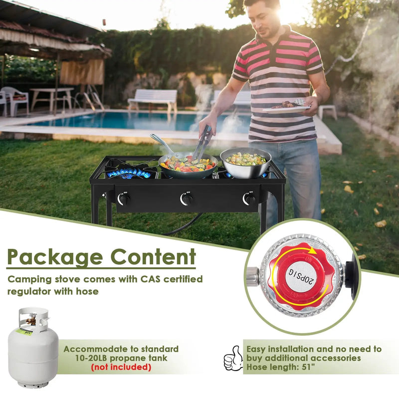 225000 BTU Portable Propane 3 Burner Gas Cooker by DirectDeals