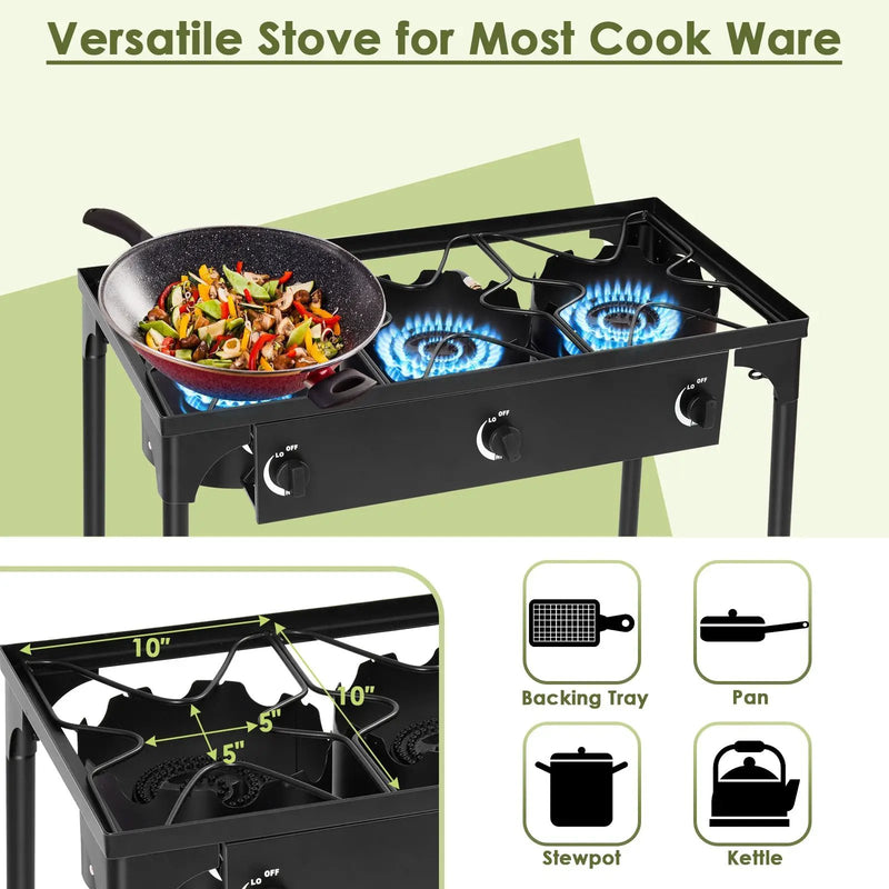 225000 BTU Portable Propane 3 Burner Gas Cooker by DirectDeals