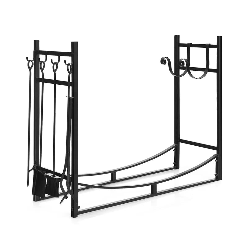 30 Inch Firewood Rack with 4 Tool Set Kindling Holders for Indoor and Outdoor by DirectDeals