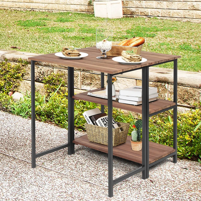 Acacia Wood Patio Folding Dining Table Storage Shelves by DirectDeals