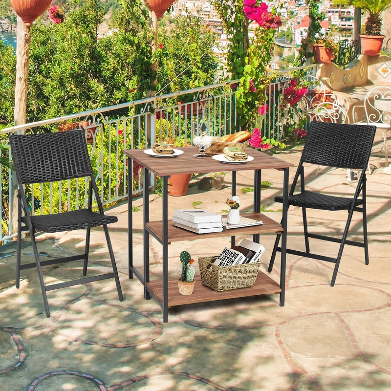 Acacia Wood Patio Folding Dining Table Storage Shelves by DirectDeals