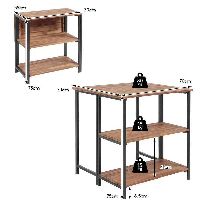 Acacia Wood Patio Folding Dining Table Storage Shelves by DirectDeals